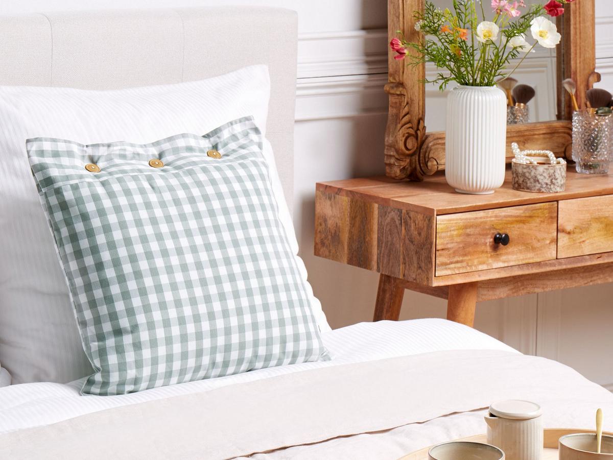 DEKOKISSEN Mintgrün 45/45 cm Talya - Weiß/Braun, Textil (45/45cm) - Beliani