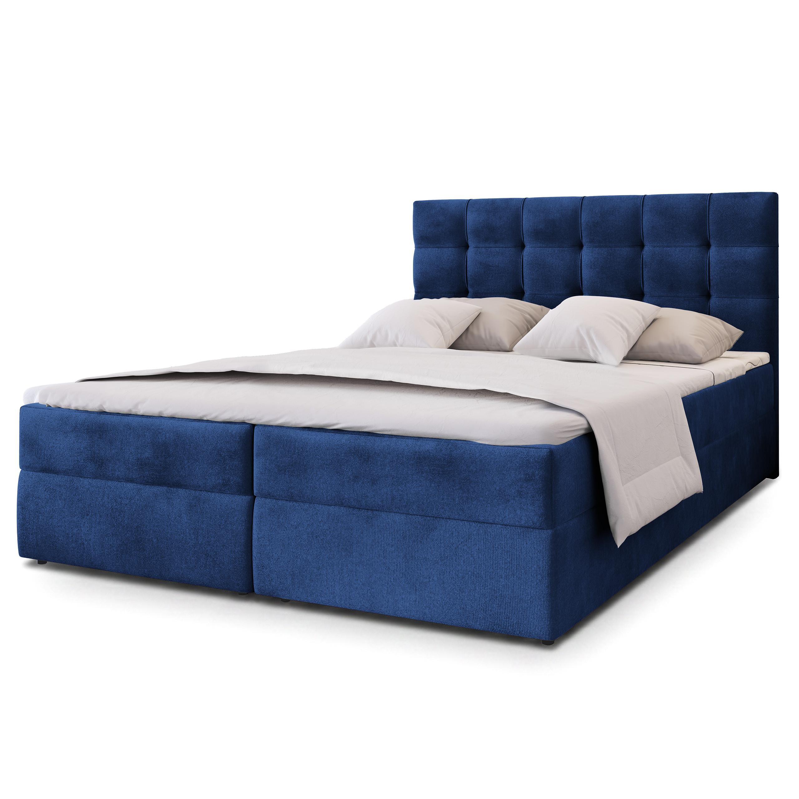 BOXBETT GLOS K 140x200 cm mit Matratze und Topper, H2+H3 - Blau - Blau, Holz (140/200cm) - MASSENO