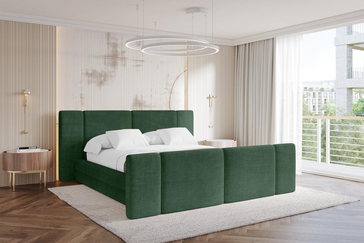 POLSTERBETT mit Bettkasten, Fußteil und Lattenrost, Bett mit Matratze H3/H4 - TEVO-Z 140x200 Grün - Grün, Holzwerkstoff/Textil (140/200cm) - ALTDECOR