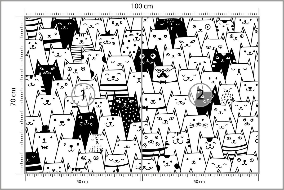 FOTOTAPETE für Kinderzimmer Schwarze Weiße Comic Katzen 100x70 - Schwarz/Weiß, Papier (100/70cm) - Muralo