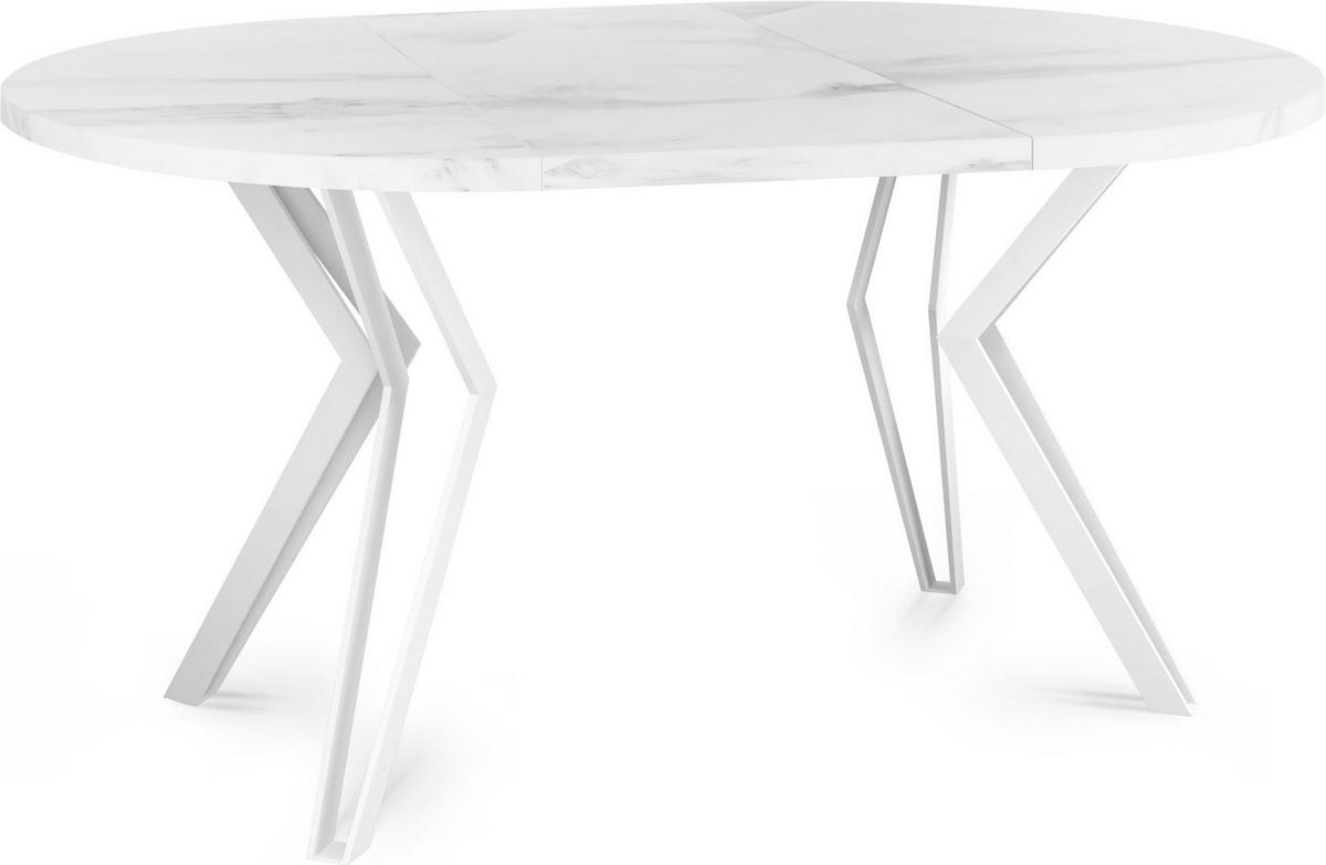 ESSTISCH Austin runder ausziehbarer, Marmor Weiß 100-180/100/76 cm - Ecru/Weiß, Holzwerkstoff/Metall (100/180/76cm) - WFL GROUP