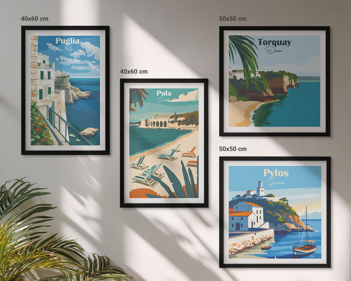 BILDER SET 4er Set - 50x50 cm & 40x60 cm Schwarzer Rahmen - Touristische Küstenlandschaften - Schwarz, Kunststoff (50/50cm) - TULUP
