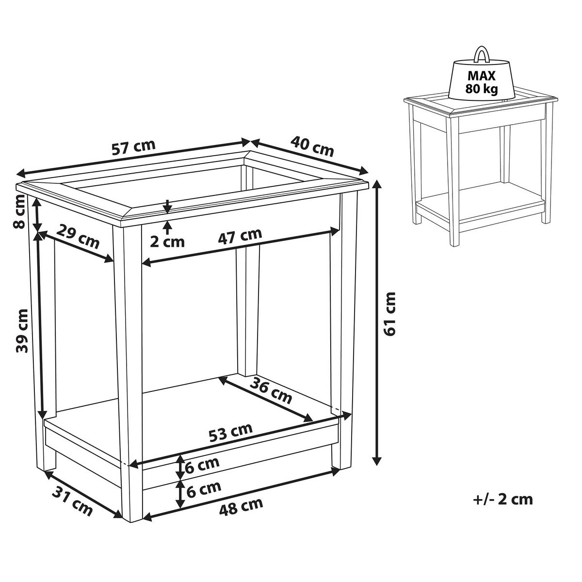 BEISTELLTISCH weiß Glas rechteckig 40/57 cm Attu - Weiß, Holzwerkstoff (40/57/60cm) - Beliani