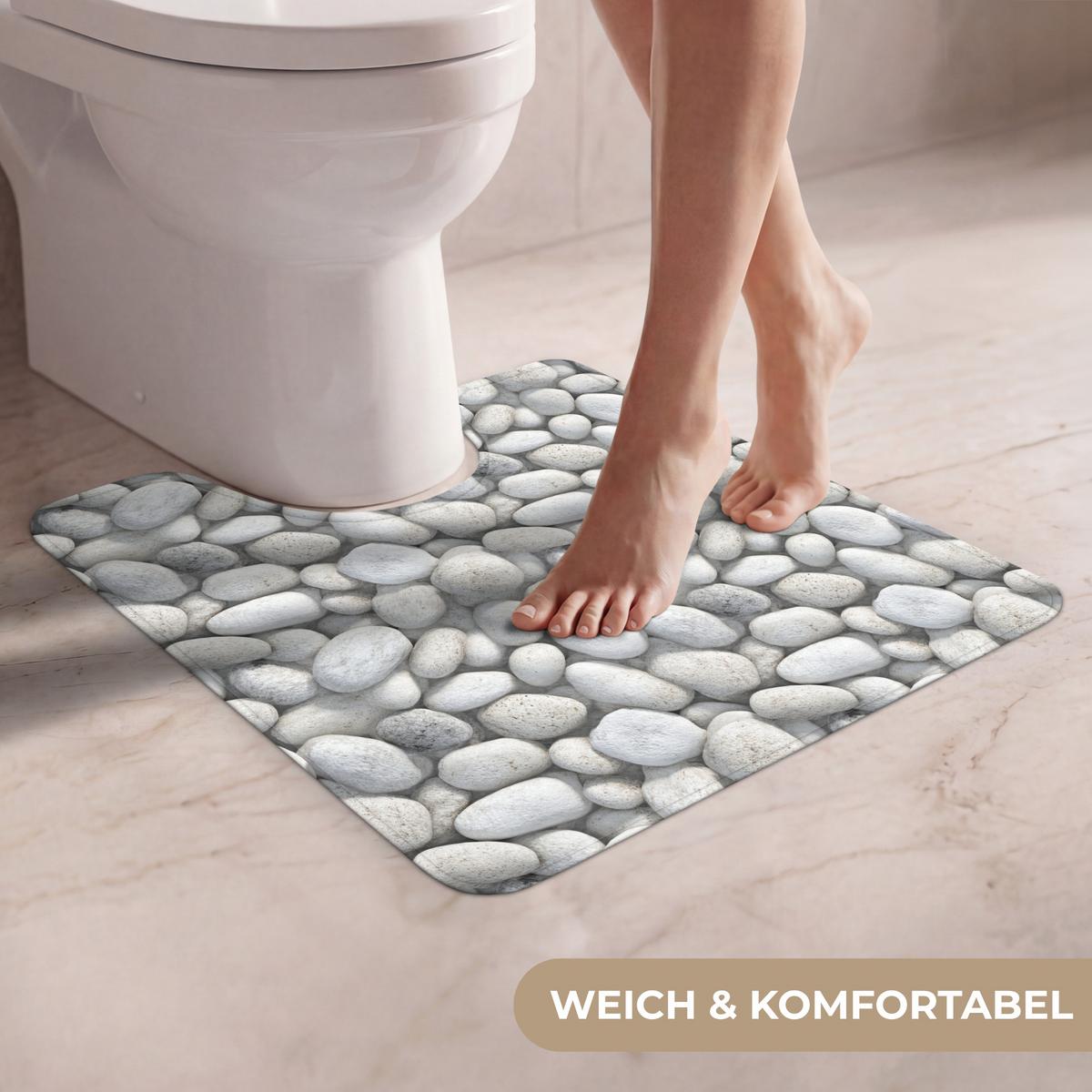 WC-VORLEGER Steine - Grau - Oval Toilettenvorleger 55x60 cm - Hellgrau, Textil (55/1cm) - OnlyWow