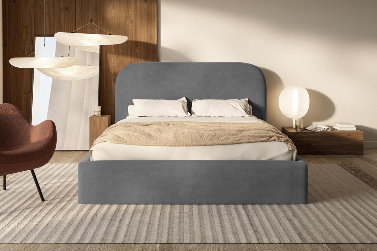BETT 180x200 - Polsterbett mit Bettkasten und Metallrahmen - Modern Betten - Weicher Jasminstoff - Kollektion Verona - Dunkelgrau - Dunkelgrau, Holz/Textil (180/200cm) - Alpi-Möbel