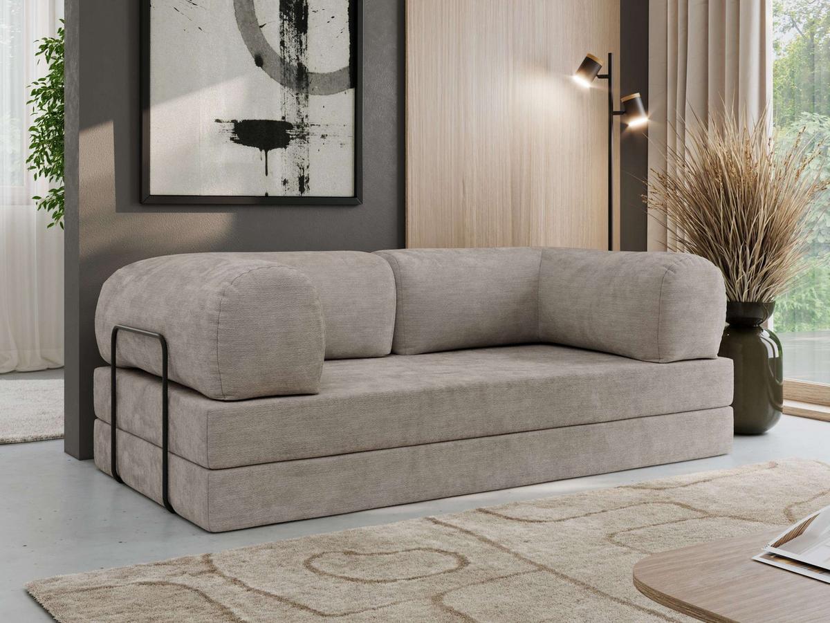 3-SITZER SOFA ORSETTO - Hellgrau Schenille glatt - Hellgrau/Schwarz, Textil/Metall (200/70/100cm) - MKS