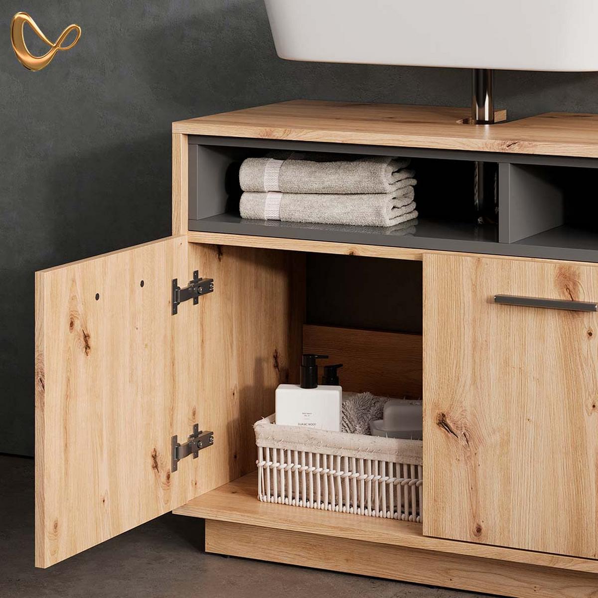 WASCHBECKENUNTERSCHRANK Temo Artisan Eiche/Anthrazit 80 x 64 cm - Anthrazit/Eiche Artisan, Holzwerkstoff (80/64/40cm) - Livinity®