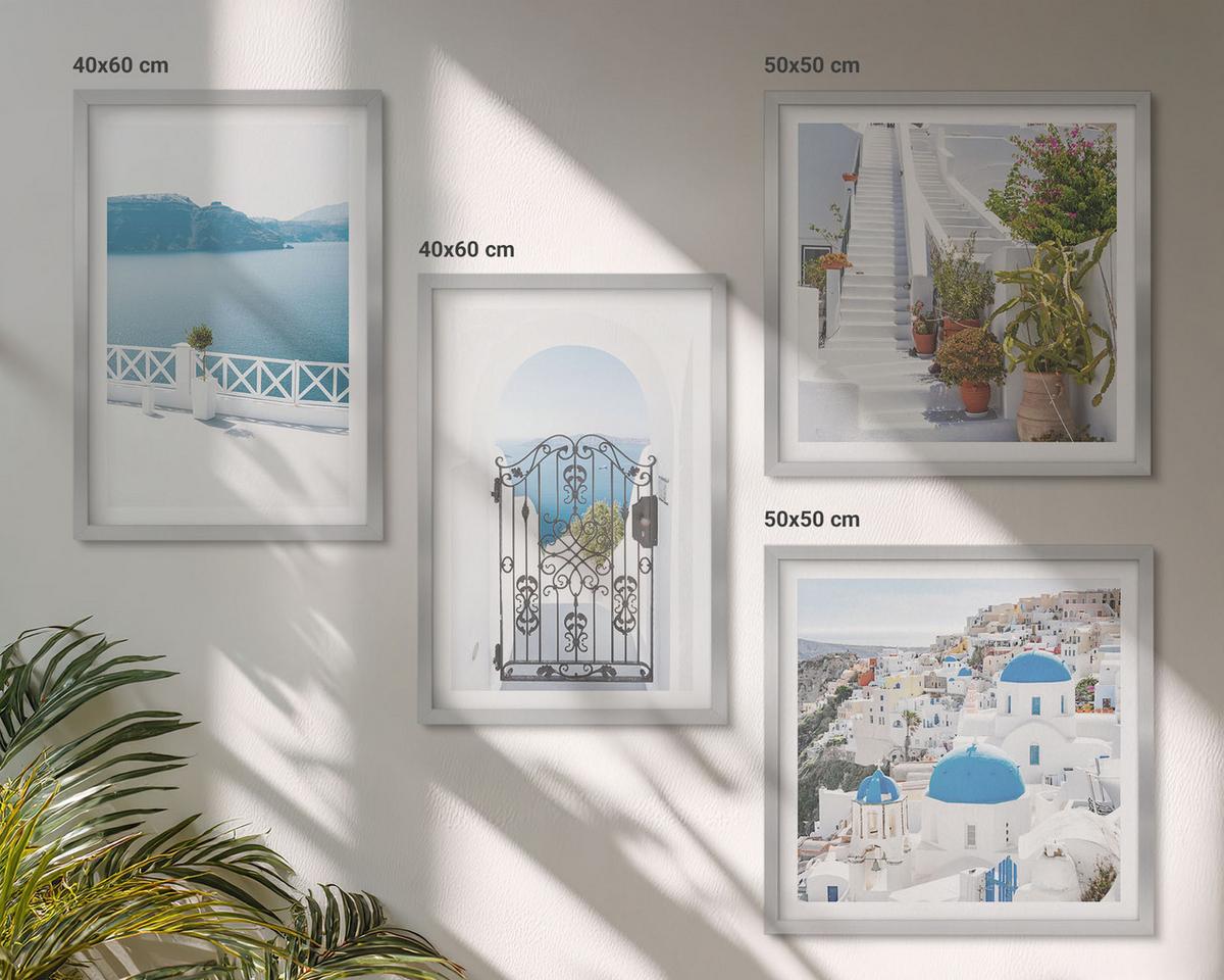 BILDER SET 4er Set - 50x50 cm & 40x60 cm Silberner Rahmen - Weiße Treppenpflanzen Meer - Silberfarben, Kunststoff (50/50cm) - TULUP