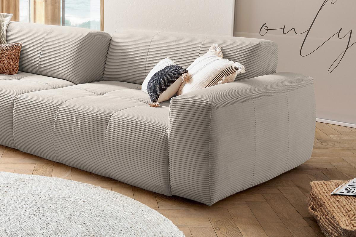 SOFA MIT SITZTIEFENVERSTELLUNG PALACE Steingrau Cord Relaxfunktion - Greige/Schwarz, Kunststoff/Textil (298/74/120cm) - KAWOLA