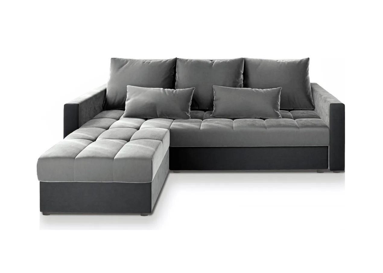 ECKSOFA KOS PIK Hellgrau Plüsch-Stoff mit Schlaffunktion - Hellgrau/Grau, Holz/Kunststoff (220/140cm) - MASSENO
