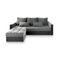 ECKSOFA KOS PIK Hellgrau Plüsch-Stoff mit Schlaffunktion - Hellgrau/Grau, Holz/Kunststoff (220/140cm) - MASSENO