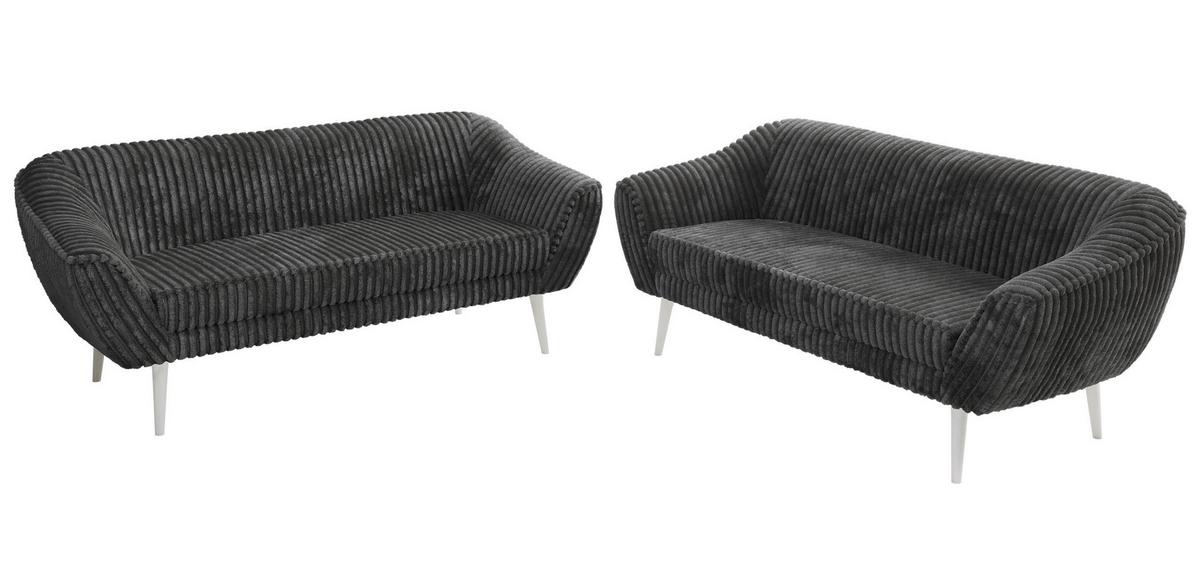 SITZGARNITUR PIRS 3+3 - Grau Cord - Weiße Beine - Weiß/Grau, Holzwerkstoff/Textil (180/75/74cm) - MKS