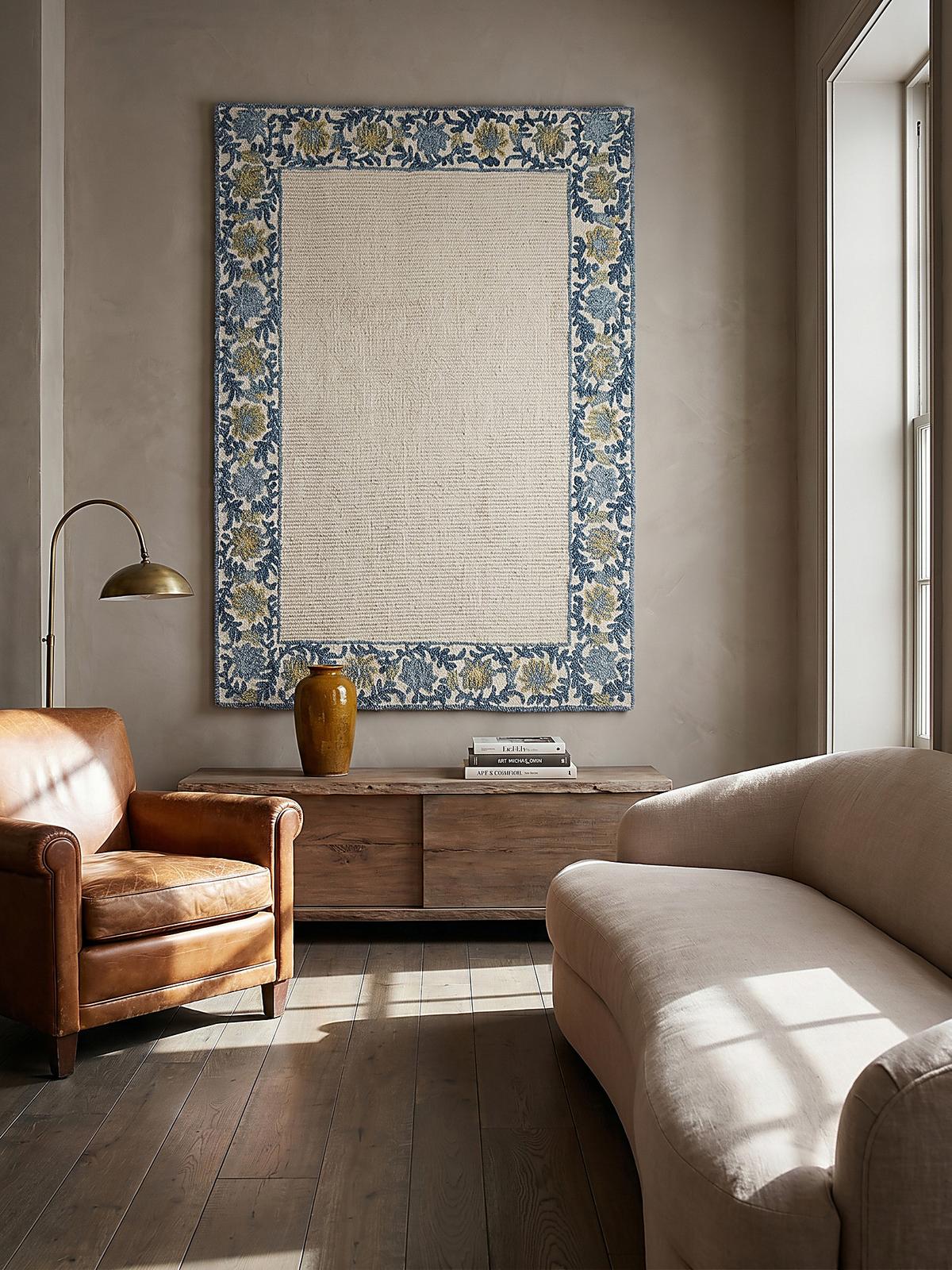 WOLLTEPPICH BROK, mit Bordüre, Blau, 200 x 290 cm - Blau, Textil (290/200cm) - KADIMA DESIGN