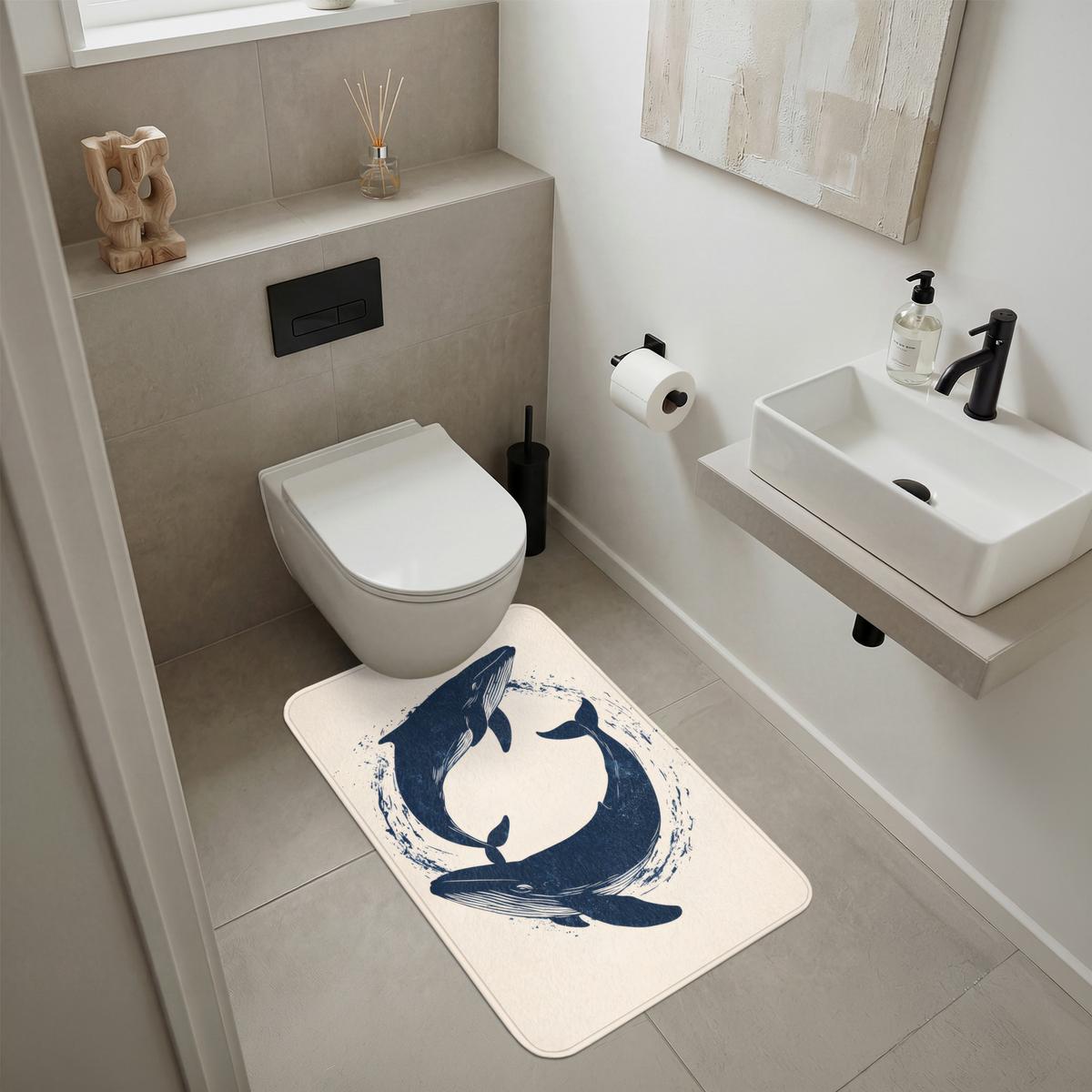 BADEMATTE Wale - Spritzer - Kreis - Dunkelblau 60x90 cm - Dunkelblau, Textil (60/90cm) - OnlyWow