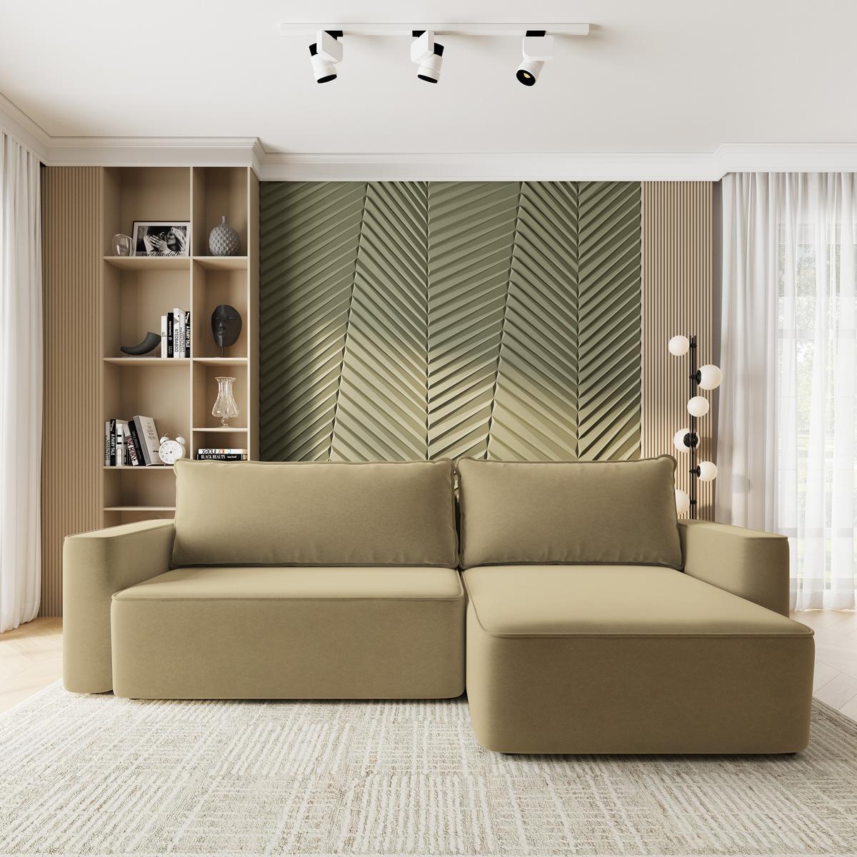 ECKSOFA BELARO CL Senfgelb Samtstoff mit Schlaffunktion - Currygelb, Holzwerkstoff/Textil (280/162cm) - MASSENO