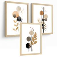 POSTER 3er-Set Wandbilder Geometrische Blumen modern Wohnzimmer Deko, Schlafzimmer, Küche, Badezimmer Leichter Holzrahmen A3 - Beige, Papier (29.7/1/42cm) - Nacnic