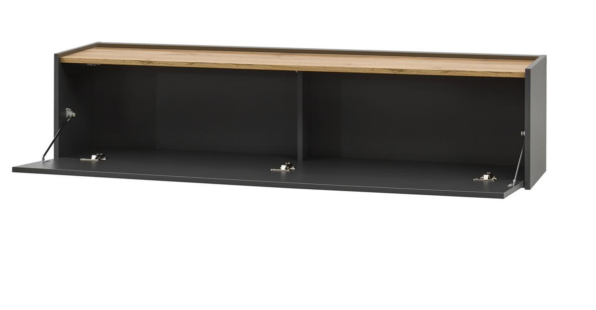 TV-LOWBOARD hängend grau matt, Eiche Wotan 150 cm, TV-Unterteil Hängeschrank - Eiche Wotan/Grau, Holzwerkstoff/Metall (150/35/30cm) - Furn.Design