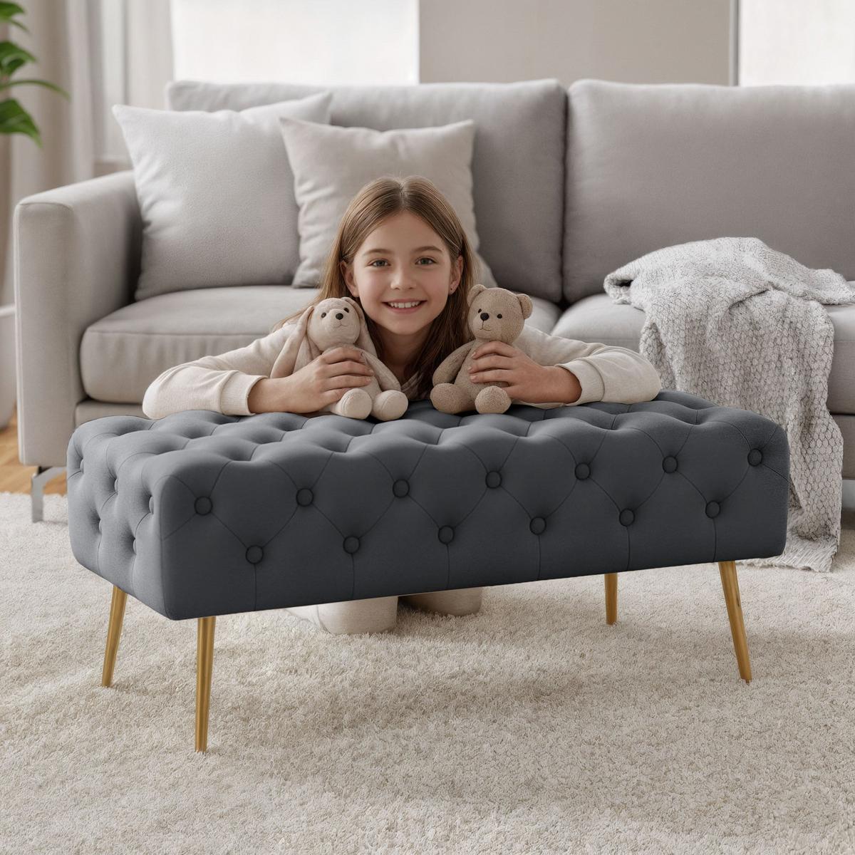POLSTERBANK mit Samt - Optik Graphit 42/41/42 - Grau, Textil (100/41/42cm) - RAUMHIRSCH FURNITURE