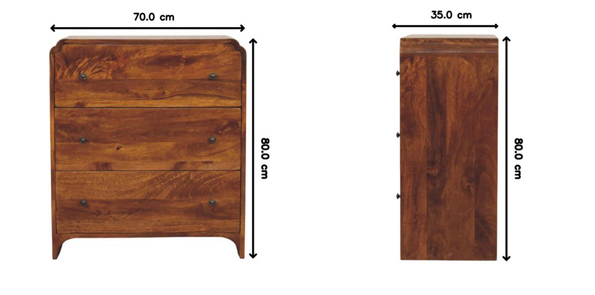 KOMMODE Newton Kastanie, 3 Schubladen, Dunkelbraun - Kastanienfarben/Messingfarben, Holz/Metall (70/80/35cm) - Artisan Furniture