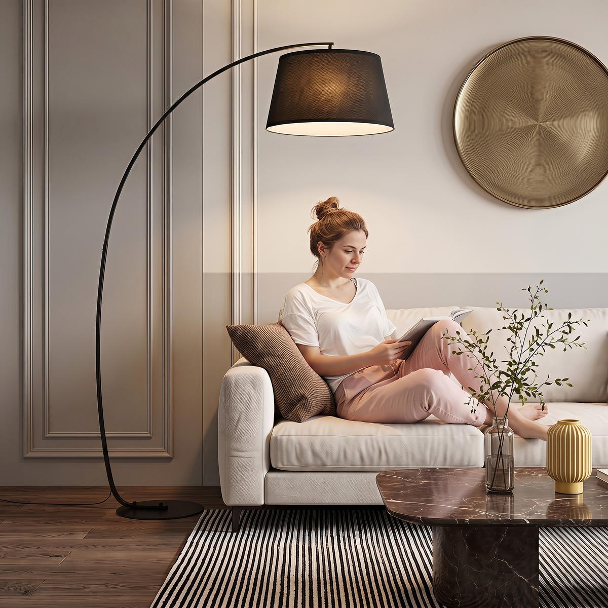 STEHLAMPE Wohnzimmer Stehleuchte mit Lampenschirm aus Stoff, Fußschalter - Schwarz, Metall (105/47/190cm) - HOMCOM