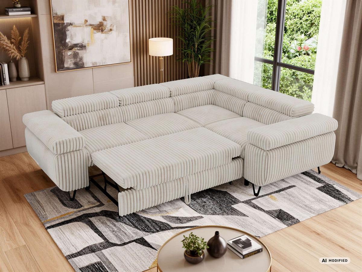 ECKSOFA FALCO L - Beige Cord - Rechts Seite - Beige/Creme, Textil/Metall (268/197cm) - MKS