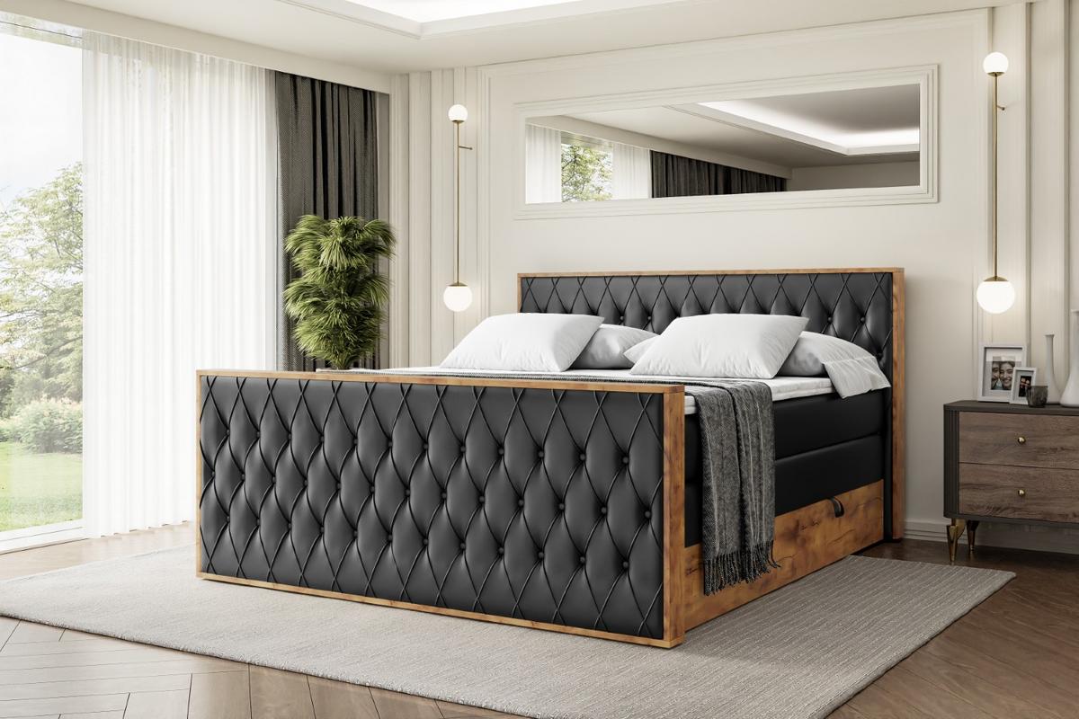 BOXSPRINGBETT mit Matratze H3|H4 und Lattenrost - LOLLI5-Z KING-120x200 - Schwarz Kunstleder - Schwarz, Holzwerkstoff (120/200cm) - ALTDECOR