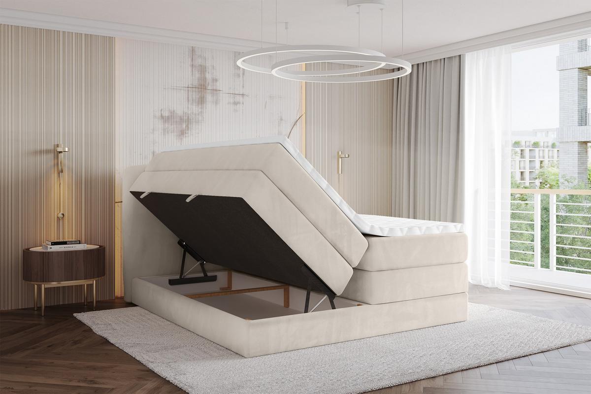 BOXBETT mit Matratze H3|H4 - NINA KING - 200x200 cm - Beige - Champagner, Holzwerkstoff (200/200cm) - ALTDECOR