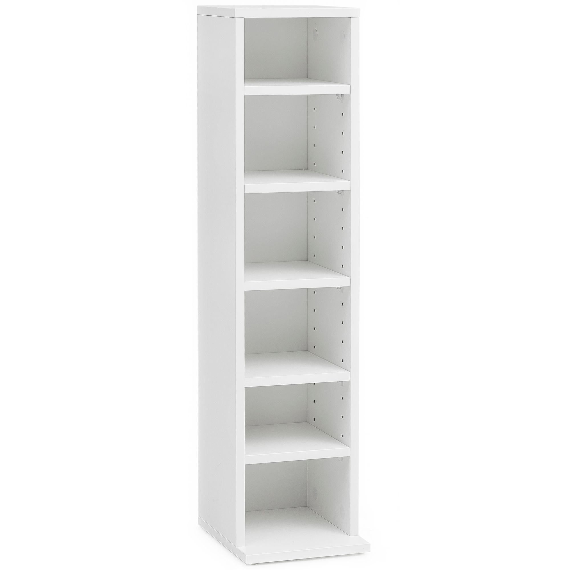 CD-REGAL – Weiß, Holz, 21x90x20 cm, 6 Fächer, offen, schmal - Weiß, Holzwerkstoff (21/90/20cm) - KADIMA DESIGN