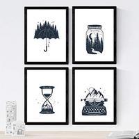 POSTER Set mit 4 Natur im nordischen Stil Elemente in blauweiß A4 Rahmenlos - Klar, Papier (29.7/3cm) - Nacnic