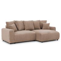 ECKSOFA Calma mit Schlaffunktion und Bettkasten im Bumpy-Design aus weichem Beige Plüschcord - Ottomane rechts - Beige/Schwarz, Holz/Kunststoff (140/239cm) - S-Style
