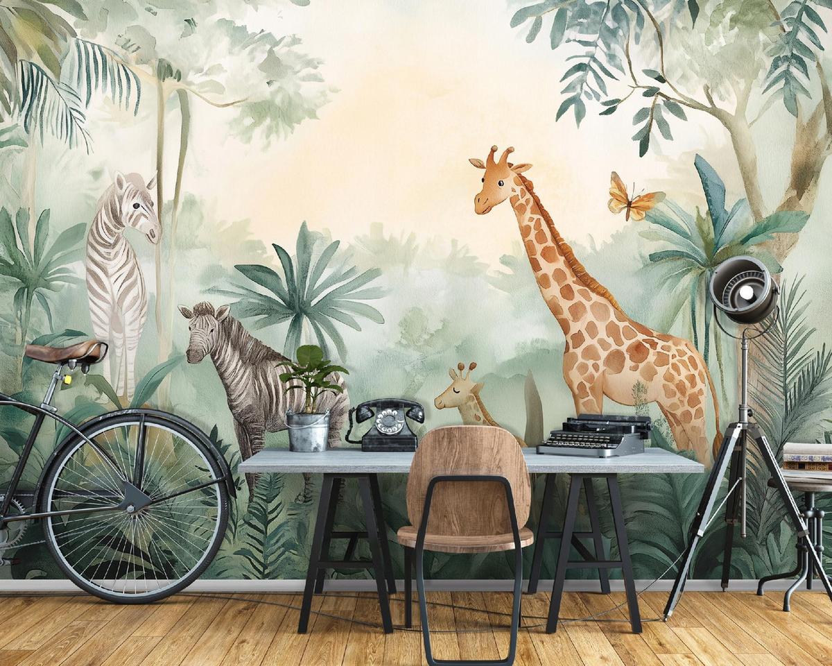 FOTOTAPETE Kinderzimmer Tiere Wald Tapete Kinder 300x210 - Multicolor, Papier (300/210cm) - Wallarena