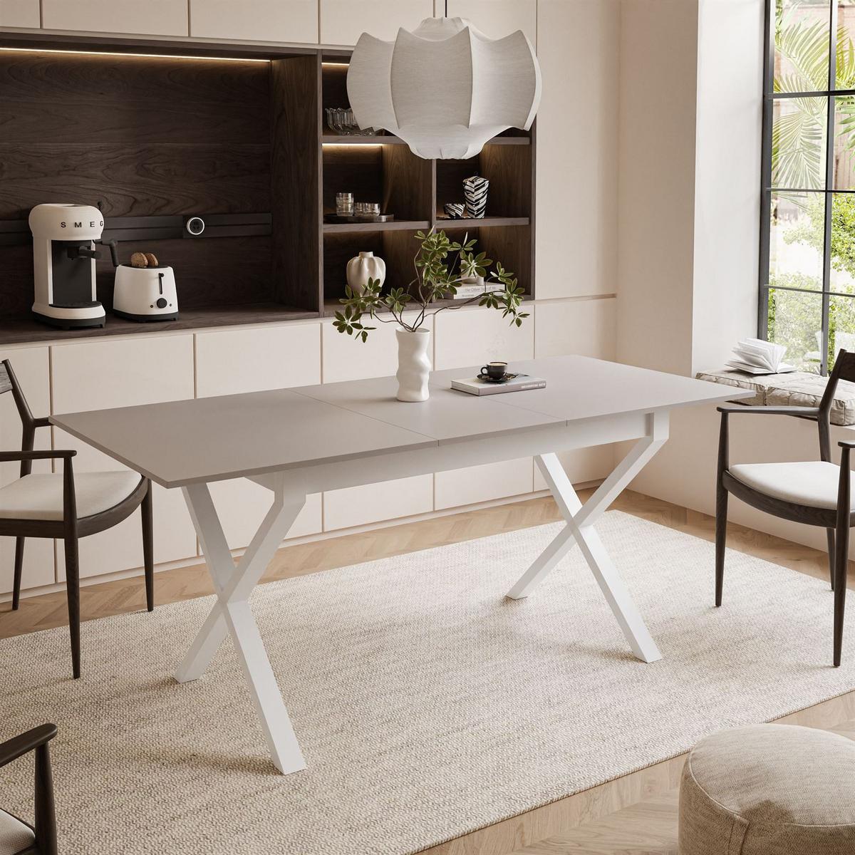 ESSTISCH ARTON II ausziehbarer Tisch 140-195 cm für 6-8 Personen - Beige/Weiß, Holzwerkstoff/Metall (140/80/77cm) - Lookway