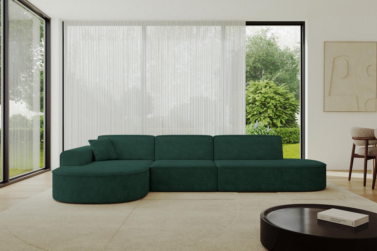 ECKSOFA Ottomane Links MARI-L2 - 328x171x79 cm Grün Velours - Schwarz/Grün, Holzwerkstoff/Kunststoff (328/171cm) - ALTDECOR