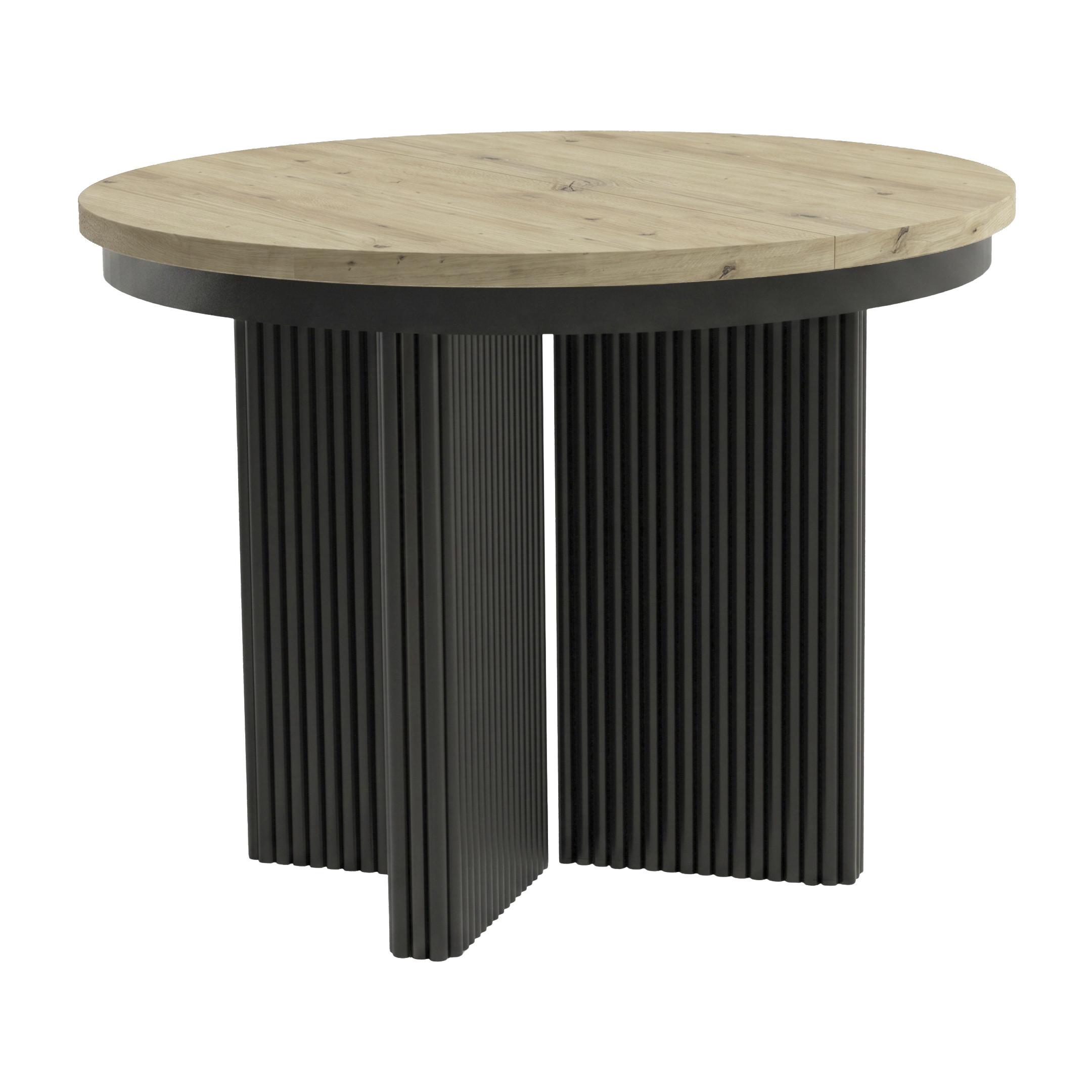 ESSTISCH Prestige runder Design-Tisch, ausziehbar Ø 100–180 cm, Eiche artisan+Schwarz - Eichefarben/Schwarz, Metall (100/100/77cm) - Beautysofa