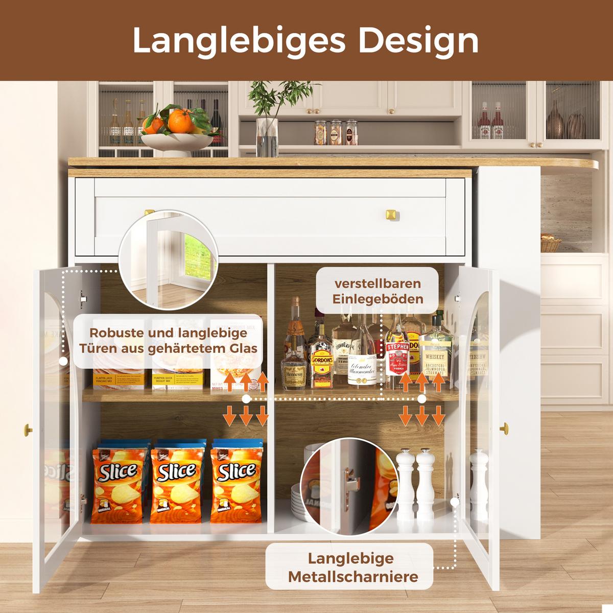 BARTISCH Ausziehbar Weiß 360° Drehbar mit Stauraum & Glas - Weiß, Holzwerkstoff (39/204/104cm) - Urban Meuble