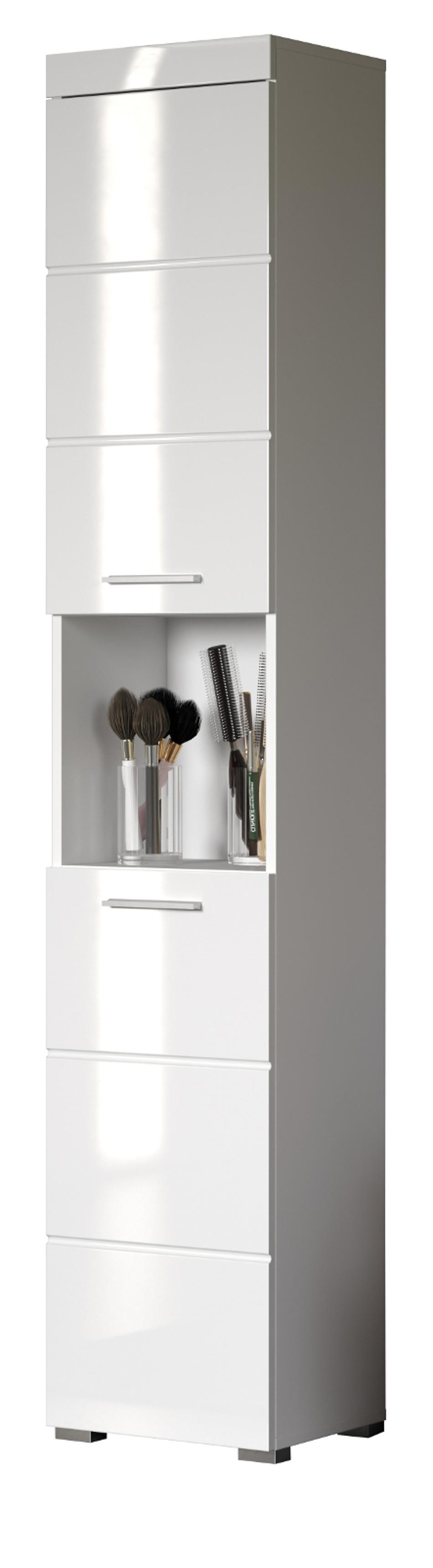 HOCHSCHRANK weiß Hochglanz 37 x 190 cm, Badschrank 2-türig - Weiß, Holzwerkstoff/Kunststoff (37/190/31cm) - Top.Furn