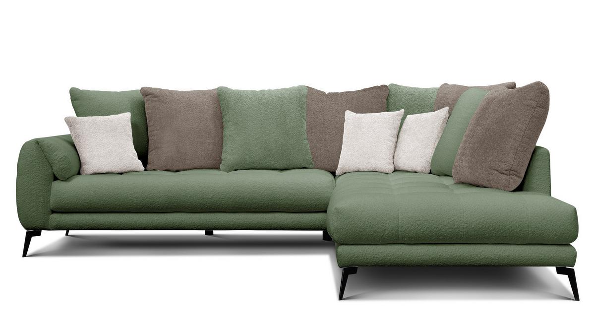 ECKSOFA CALME 5-Sitzer, olive und beige - Schwarz/Olivgrün, Holz/Textil (294/229cm) - Wozimo
