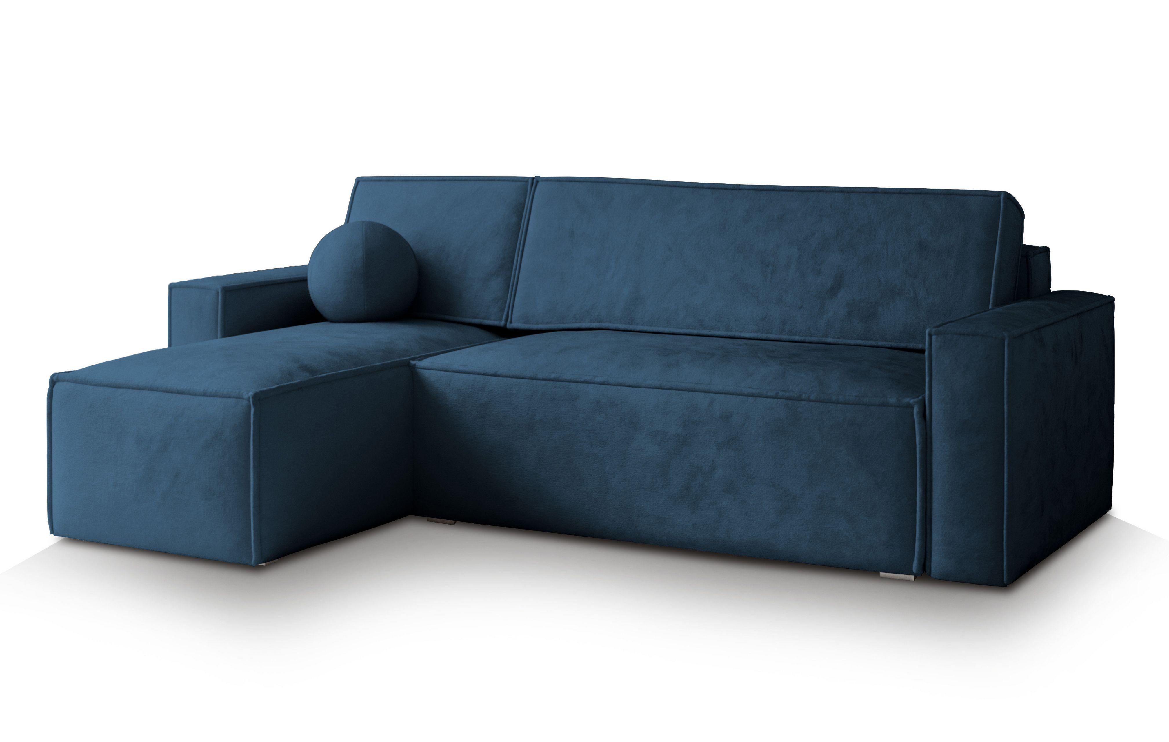 ECKSOFA RAVELO M Blau Velours-Stoff mit Schlaffunktion - Blau/Grau, Holz/Kunststoff (240/140cm) - MASSENO