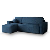 ECKSOFA RAVELO M Blau Velours-Stoff mit Schlaffunktion - Blau/Grau, Holz/Kunststoff (240/140cm) - MASSENO