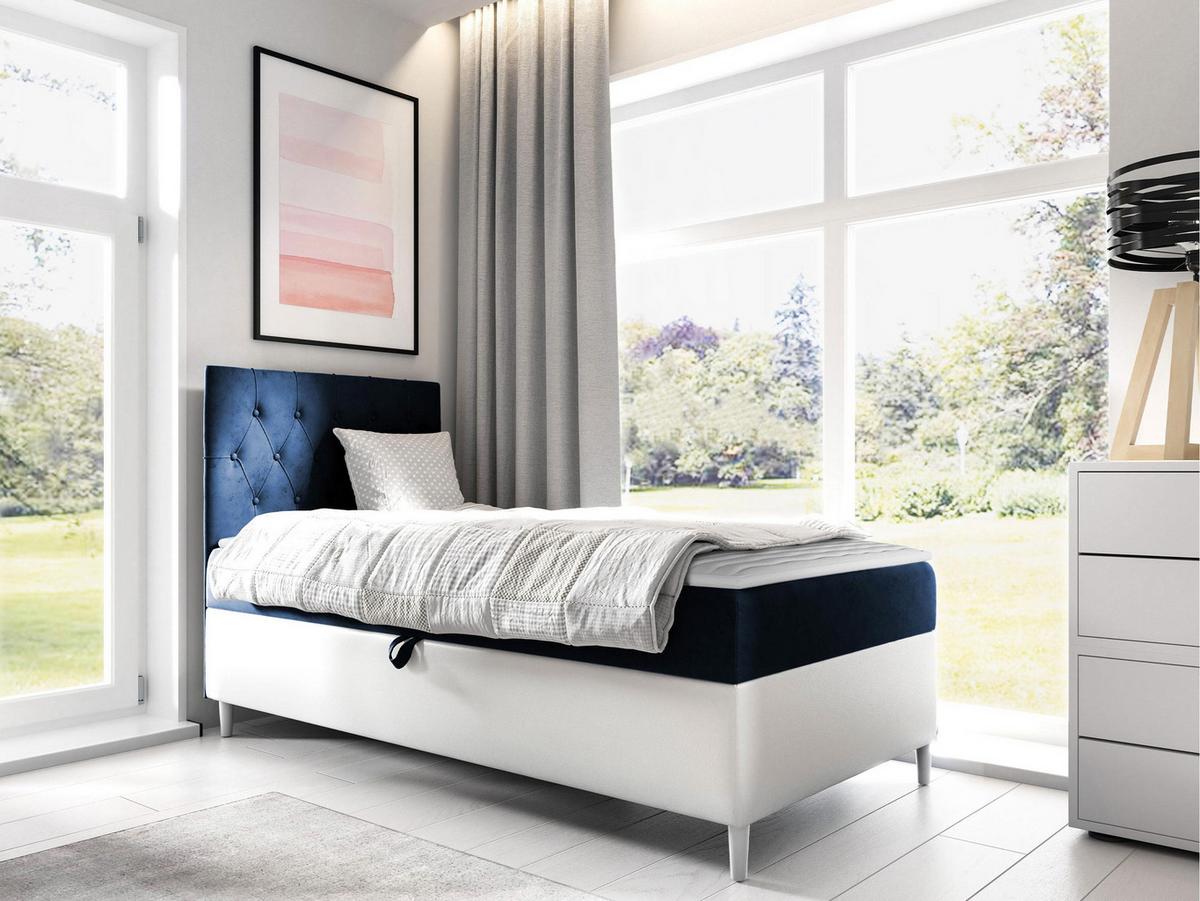 BOXBETT Filip Junior 1, Seite zum Öffnen des Bettkastens: Links - H3 - Blau/Weiß, Holz (90/200cm) - MIRJAN24