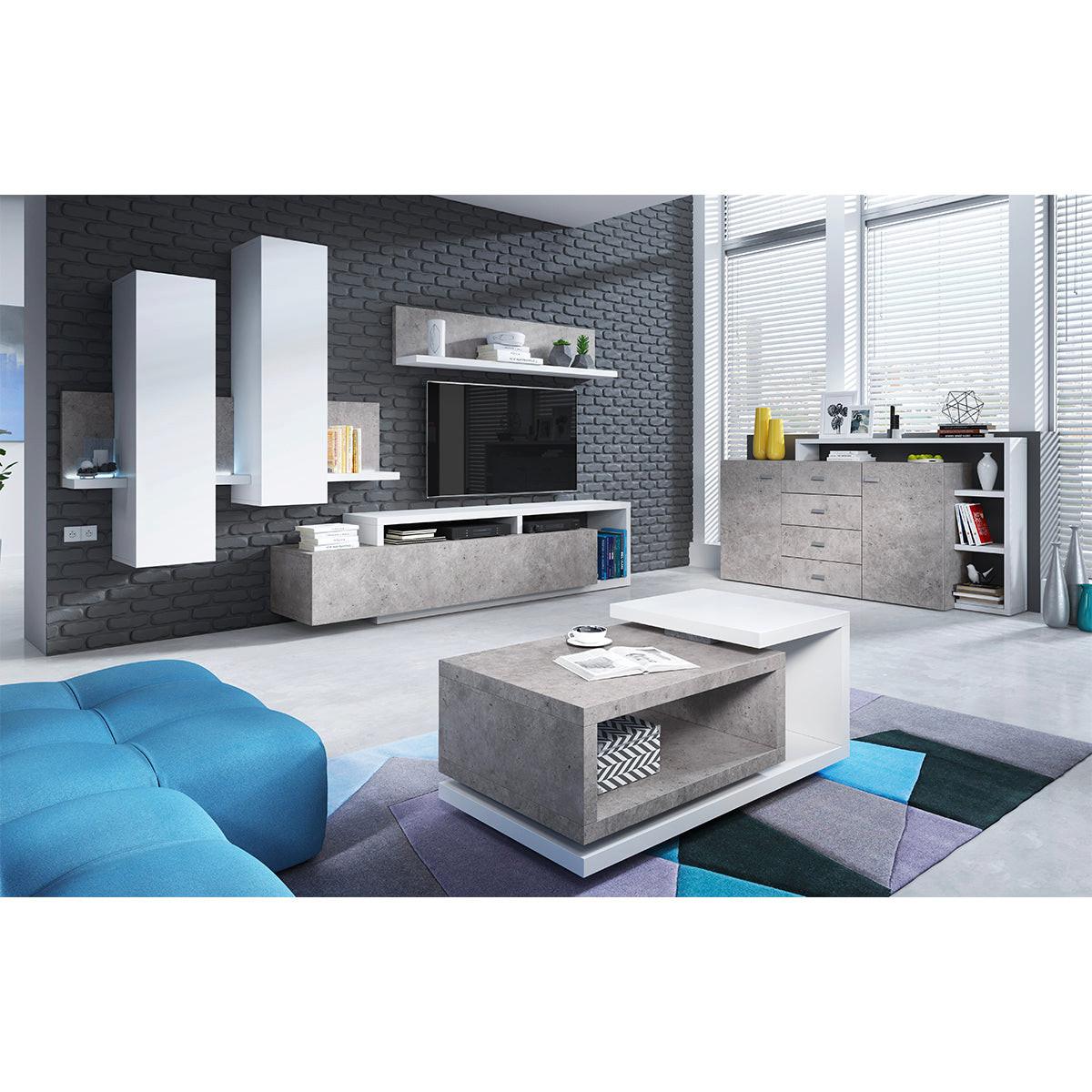 COUCHTISCH Ilyes Weiß und Beton - Weiß, Holzwerkstoff (40/120/60cm) - Petits-meubles