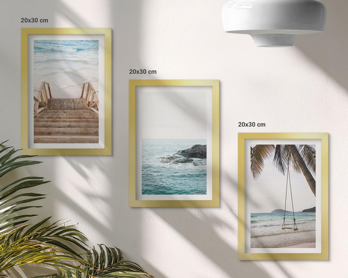 BILDER SET 3er Set - 20x30 cm Goldrahmen - Treppe Strand Meer Schaukel - Goldfarben, Kunststoff (20/30cm) - TULUP
