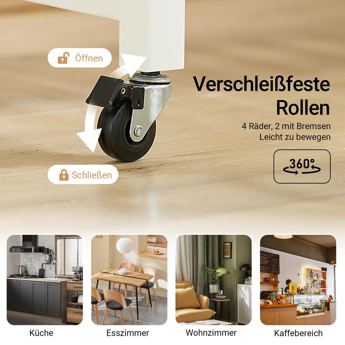 KÜCHENINSEL mit Rollen, Weiß-Natur 98x94x58 cm - Weiß, Holzwerkstoff (98/94/58cm) - SoBuy