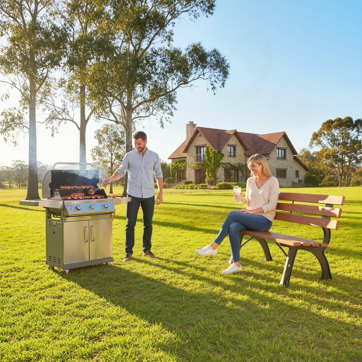 GARTENBANK, 2-Sitzer, Parkbank mit Rückenlehne, Holzbank, für Garten, Balkon, Kaffee - Dunkelbraun, Metall (57/70/120cm) - Outsunny