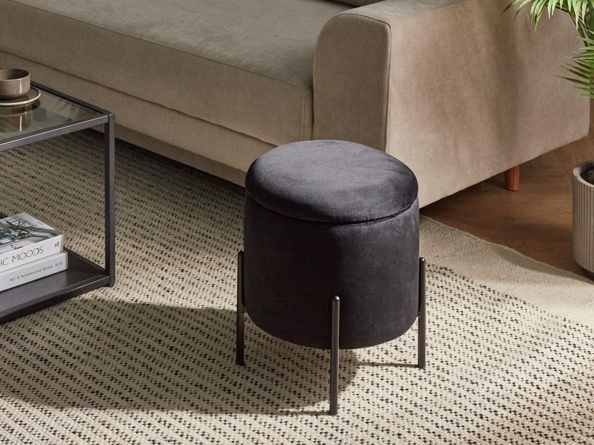 POUF mit Stauraum Samtstoff Schwarz Wenona - Schwarz, Textil (37/40/37cm) - Beliani