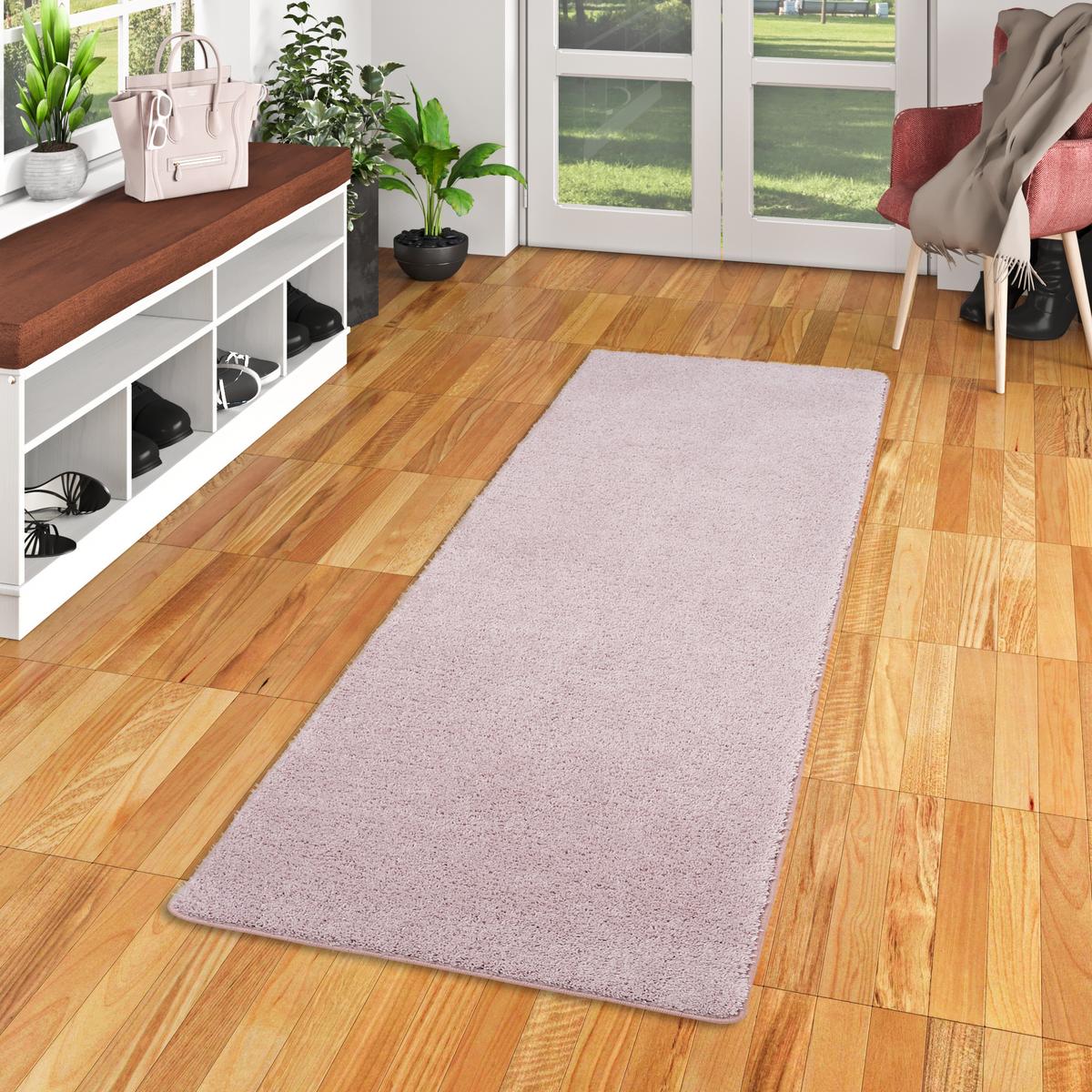 HOCHFLOR SHAGGY LÄUFER TEPPICH PALACE - Rosa, Textil (100/100cm) - Snapstyle