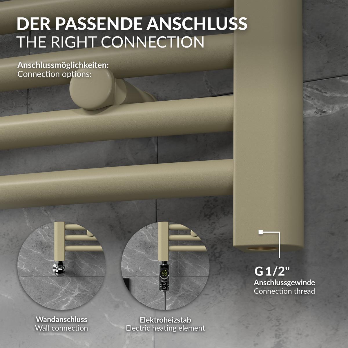 HANDTUCHHEIZKÖRPER 500 x 1200 mm Beige Badheizkörper gebogen mit Seitenanschluss - Beige, Metall (50/120/3cm) - LuxeBath