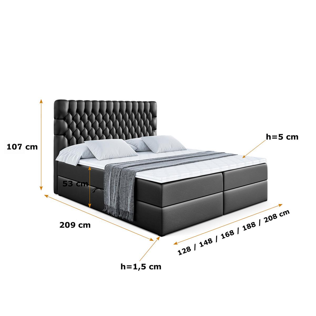BOXBETT mit Matratze H4 und Lattenrost - SERENE - 140x200 - H4 - Schwarz Hochglanz - Schwarz Hochglanz, Holzwerkstoff (140/200cm) - ALTDECOR
