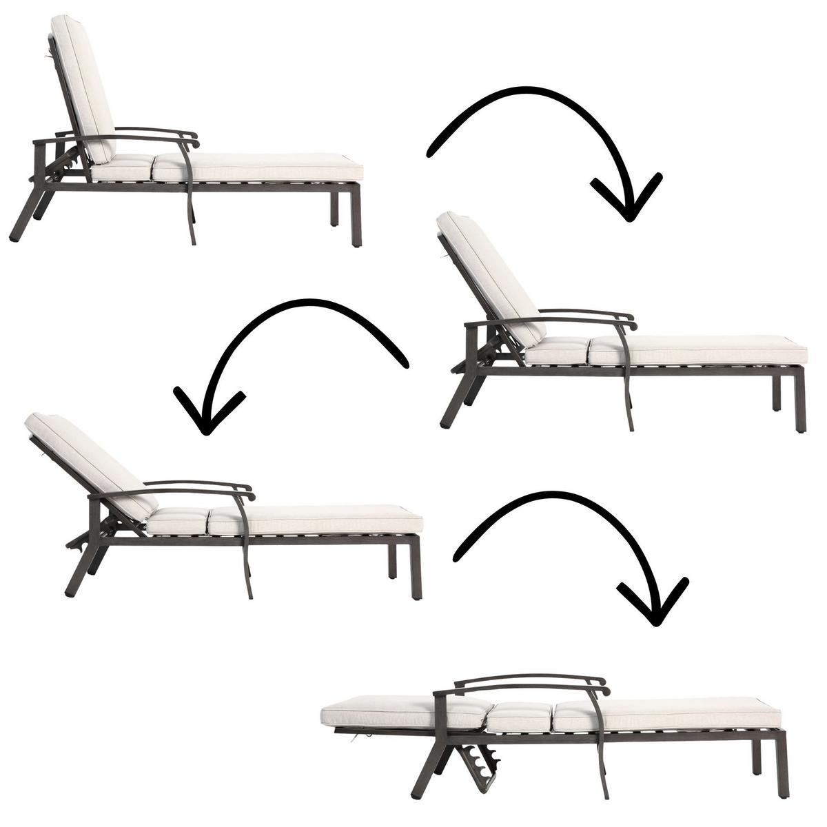 SONNENLIEGE 204 cm Aluminium Dunkelgrau Verstellbare Relaxliege mit Polster - Beige, Metall (58/100/204cm) - Urban Meuble