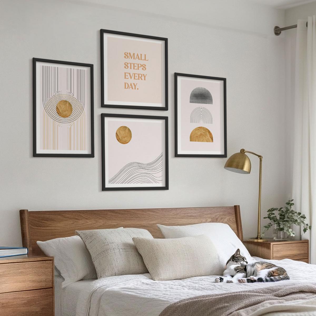 BILDER SET 4er Set - 50x50 cm & 40x60 cm Schwarzer Rahmen - Abstrakte geometrische Formen - Schwarz, Kunststoff (50/50cm) - TULUP